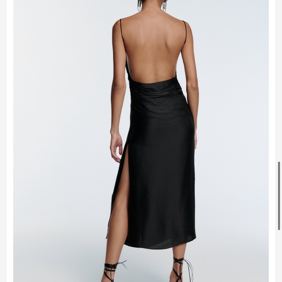 Black draped backless midi dress - Picture 2 of 3